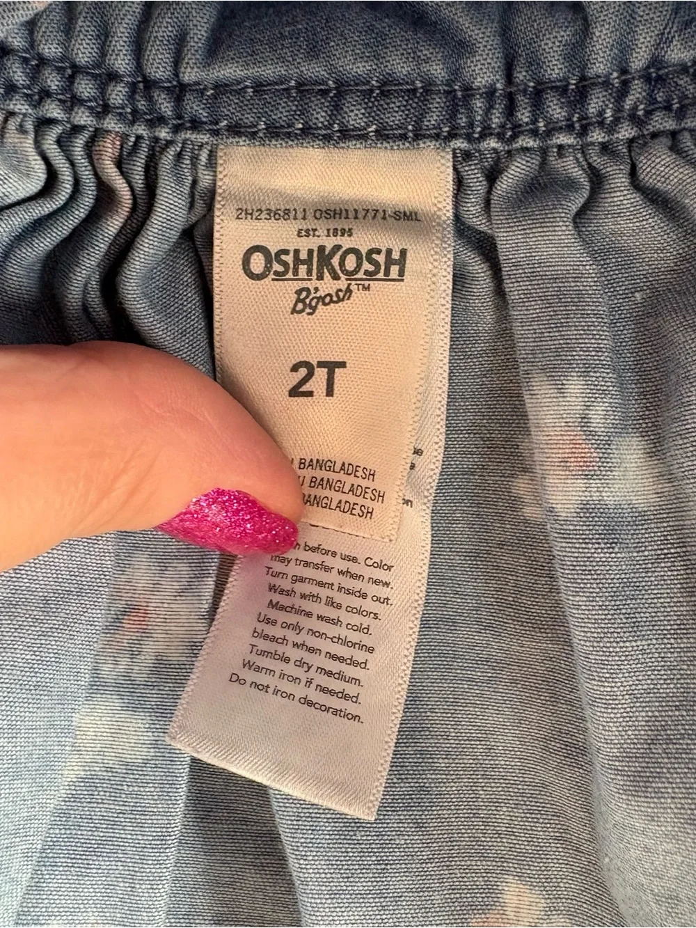 OshKosh B'gosh Girls Overall Dress One-Piece Denim Floral Blue 2T Sleeveless